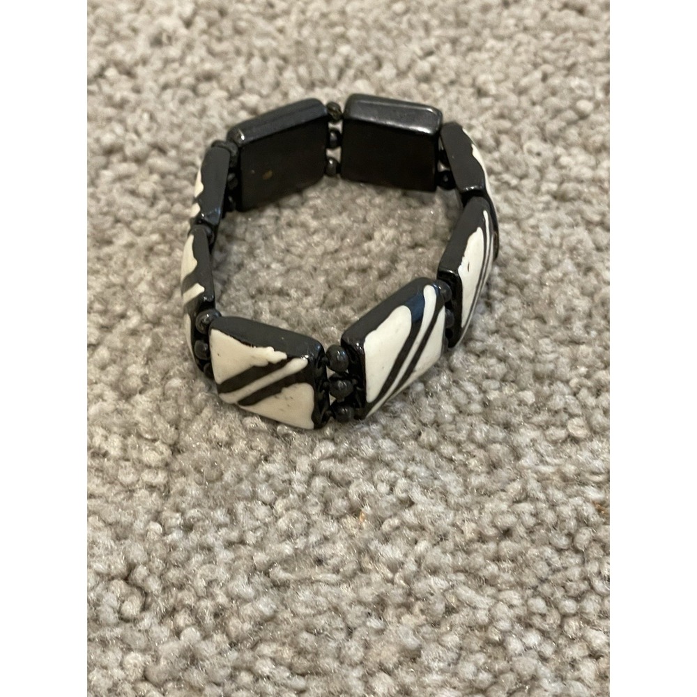 Black & White Acrylic slab Stretch Bangle Bracelet f